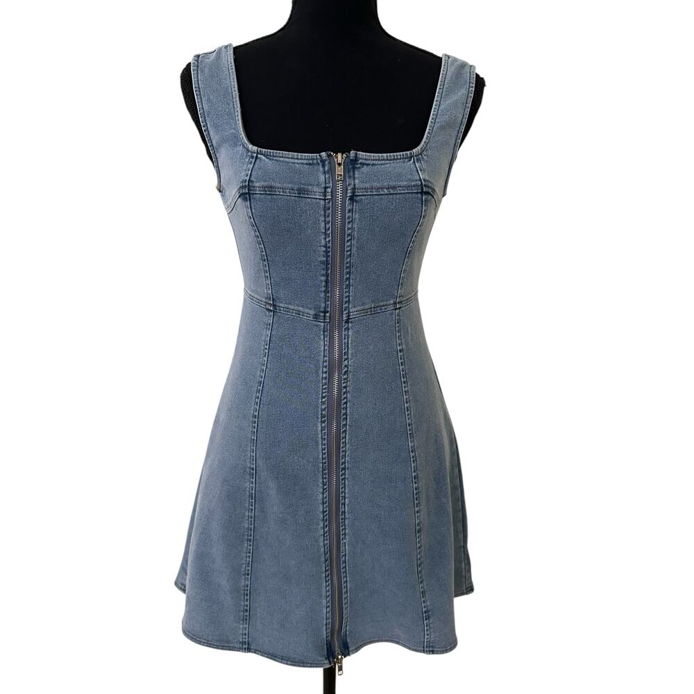 RSQ Women Blue Zipper Front Sleeveless Denim Mini Dress Size S